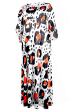 Veelkleurige casual print patchwork lange jurk met o-hals plus maten jurken