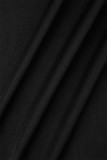 Robe longue décontractée noire à col oblique et fente unie
