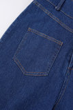 O cowboy azul casual sólido botões turndown colarinho manga longa macacões jeans magros