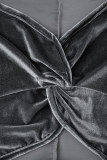 Cinza sexy casual sólido oco sem costas dobre fora do ombro macacões magros