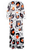 Tiefblaues, lässiges, bedrucktes Patchwork-O-Ausschnitt-langes Kleid in Übergröße