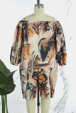 Gele elegante print patchwork zak off-the-shoulder grote maten jumpsuits