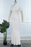 White Casual Solid Basic O Neck Trumpet Mermaid Dresses