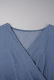 Robes en denim régulières bleues décontractées à col en V et manches longues