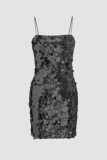シルバー セクシー カジュアル パッチワーク スパンコール バックレス スパゲッティ ストラップ ノースリーブ ドレス ドレス