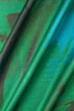 Gröna Casual Print Patchwork O-hals långärmade klänningar