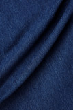 Темно-синие повседневные однотонные джинсовые комбинезоны с отложным воротником и длинными рукавами в стиле пэчворк
