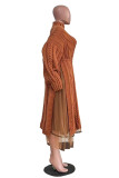 Light Brown Casual Solid Patchwork With Belt Turtleneck Long Sleeve Two Pieces