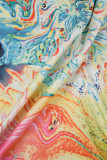 Rainbow Color Street Print Patchwork Dragkedja Half A Turtleneck Skinny Jumpsuits