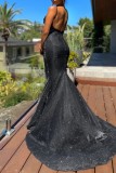 シルバーグレーのセクシーなフォーマルソリッドバックレススパゲッティストラップイブニングドレスドレス
