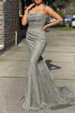 Champagne Sexy Formal Solid Backless Spaghetti Strap Evening Dress Dresses