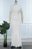 White Casual Solid Basic O Neck Trumpet Mermaid Dresses