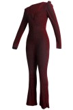 Röd Sexig Casual Solid Basic V-hals Skinny Jumpsuits