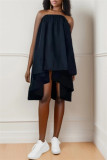 Falda casual liso asimétrico talla grande cintura alta negro