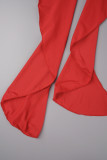 Robes de robe sans manches à col roulé évidé solide rouge sexy