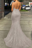 Champagne Sexy Formal Solid Backless Spaghetti Strap Evening Dress Dresses