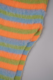 Цветной повседневный полосатый лоскутный отложной воротник с длинными рукавами из двух предметов