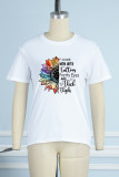 White Daily Print Floral Patchwork O Neck T-Shirts