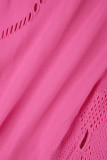 Rosa Sexig Solid urholkad Patchwork Genomskinlig O-hals Skinny Jumpsuits