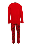 Red Casual Geometry Print Basic O Neck Long Sleeve Tops Two Pieces Pants Set
