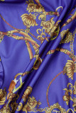 Robes décontractées bleues à col rabattu et imprimé basique