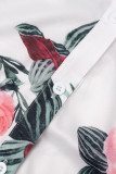 Boucle patchwork imprimée élégante rose avec ceinture col de chemise manches longues deux pièces