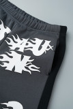 Calça cinza casual estampada patchwork regular cintura alta com posicionamento convencional
