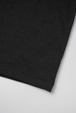 Camisetas con cuello en O de letras de patchwork con estampado vintage casual negro