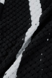 Черный повседневный лоскутный контрастный отложной воротник с короткими рукавами из двух частей