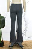 Pantalon imprimé décontracté gris, patchwork, taille haute, positionnement conventionnel, imprimé