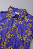 Robes décontractées bleues à col rabattu et imprimé basique