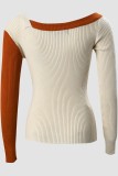 Apricot Casual Solid Sequins Patchwork V Neck Tops