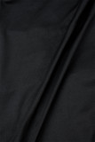 Schwarze, lässige, einfarbige, langärmlige Kleider mit Kordelzug und Frenulum-Kragen