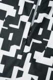 Robes jupe crayon noires décontractées imprimées fendues à col rond (sans ceinture)