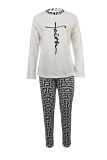 Red Casual Geometry Print Basic O Neck Long Sleeve Tops Two Pieces Pants Set
