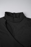 Zwarte casual effen uitgeholde skinny jumpsuits met halve col