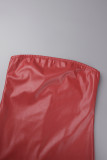 Röd Sexig Solid Patchwork Hög öppning Axelbandslösa långa klänningar