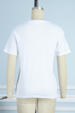 Camiseta branca casual estampa patchwork letra O pescoço