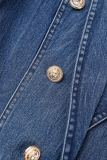Célébrités bleu profond solide Patchwork poche boucle boutons Cardigan col manches longues veste en jean régulière