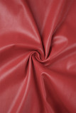 Robe longue sans bretelles rouge sexy en patchwork solide à ouverture haute