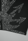 Pagliaccetti skinny con colletto quadrato con patchwork casual nero