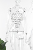 Белые сексуальные лоскутные прозрачные топы с открытой спиной и лямкой на шее