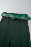 Verde militar Estampado elegante Patchwork Hebilla con cinturón Cuello camisero Manga larga Dos piezas