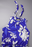 Robes bleues décontractées imprimées Frenulum à col rond