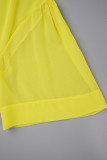 Robe longue décontractée jaune à col roulé et patchwork uni