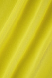 Robe longue décontractée jaune à col roulé et patchwork uni