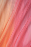 Orange-rosa, lässiges Patchwork-Kleid mit O-Ausschnitt und ärmellosem Print