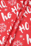 Rood Wit Casual print Kerstman Asymmetrische V-hals Jurken met lange mouwen