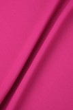 Розово-красные повседневные однотонные базовые платья больших размеров с V-образным вырезом и длинными рукавами