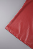 Rode sexy effen patchwork hoge opening strapless lange jurkjurken